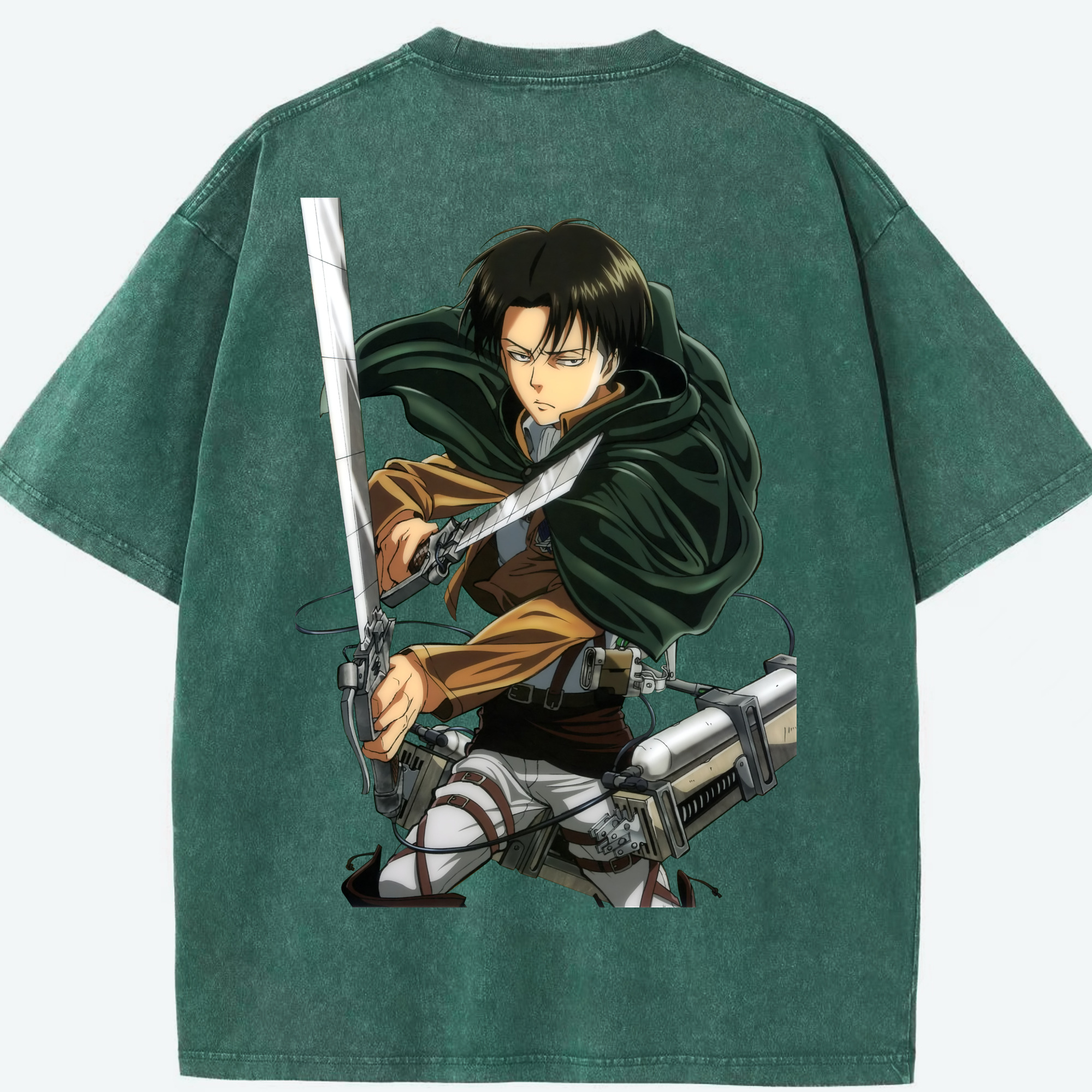 （画像用） 進撃の巨人 リヴァイ·アッカーマン Attack on Titan Levi Ackerman 綿100% ヴィンテージ風 半袖Tシャツ（背面プリント）
